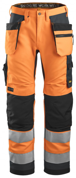 Snickers AllroundWork Hi-Vis Arbeitshose m. Holstertaschen, Kl. 2, EN 14404, 20471 HV-Orange-Stahlgr