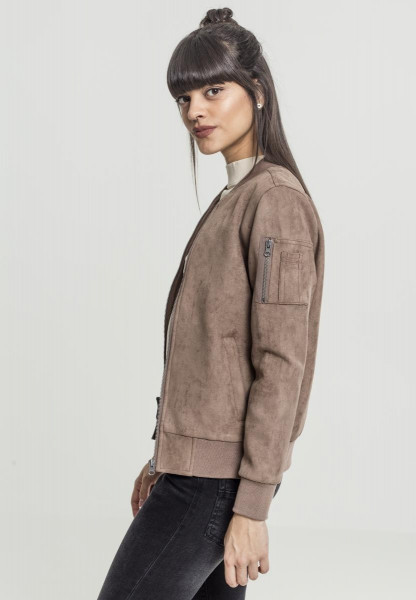 Urban Classics Damen Bomber Jacke Ladies Imitation Suede Bomber Jacket Taupe