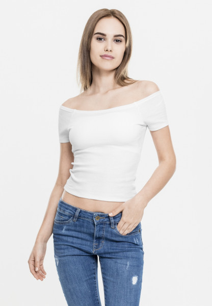 Urban Classics Female Shirt Ladies Off Shoulder Rib Tee White
