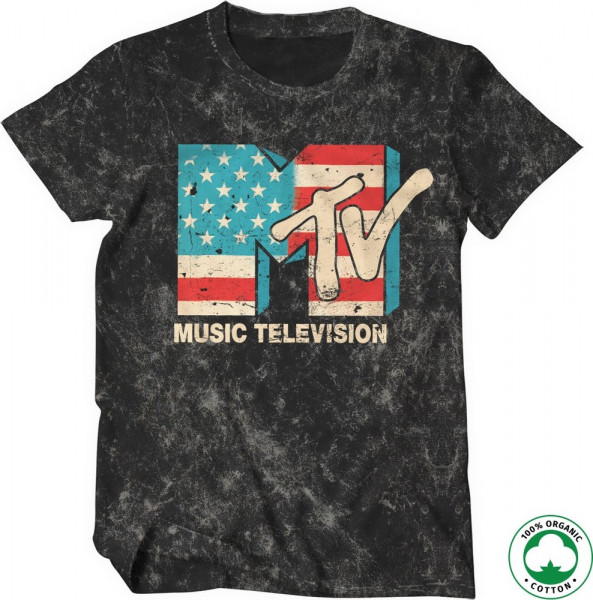 MTV Distressed USA-Flag Organic T-Shirt Vintage-Wash