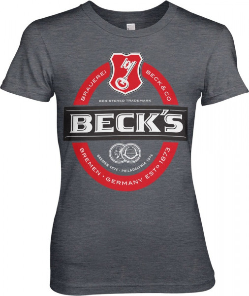 Beck's Label Logo Girly Tee Damen T-Shirt Dark-Heather