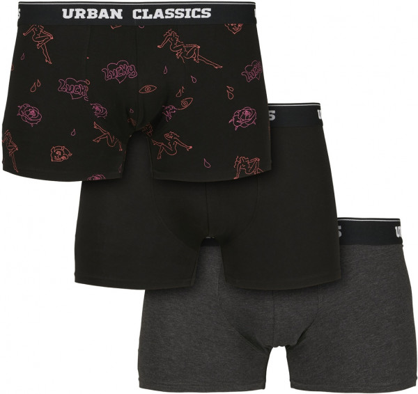 Urban Classics Boxershort Boxer Shorts 3-Pack Charcoal/Funky Aop/Black