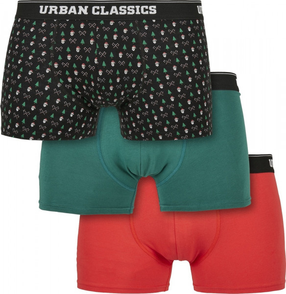 Urban Classics Unterhose Organic X-Mas Boxer Shorts 3-Pack Nicolaus Aop+Treegreen+Popred