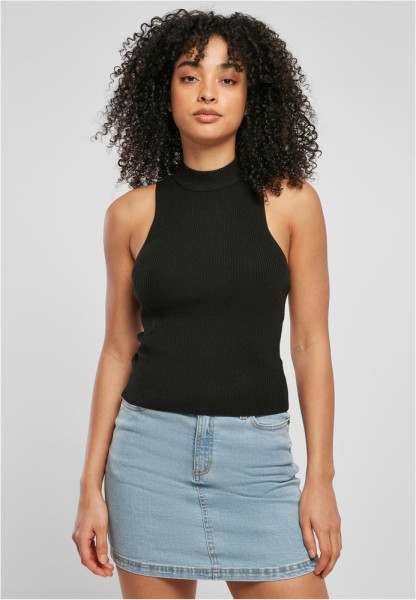 Urban Classics Damen Shirt Ladies Short Rib Knit Turtleneck Top Black
