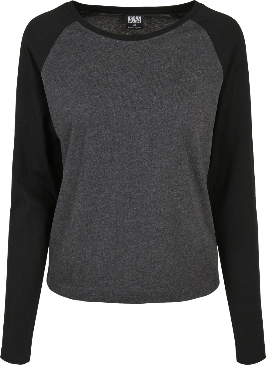 Urban Classics Damen Longsleeve Ladies Contrast Raglan Longsleeve Charcoal/Schwarz - Damen