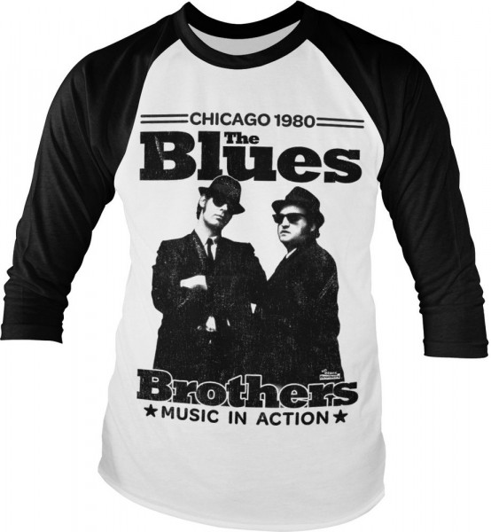 Blues Brothers Chicago 1980 Baseball Longsleeve Tee Black-White