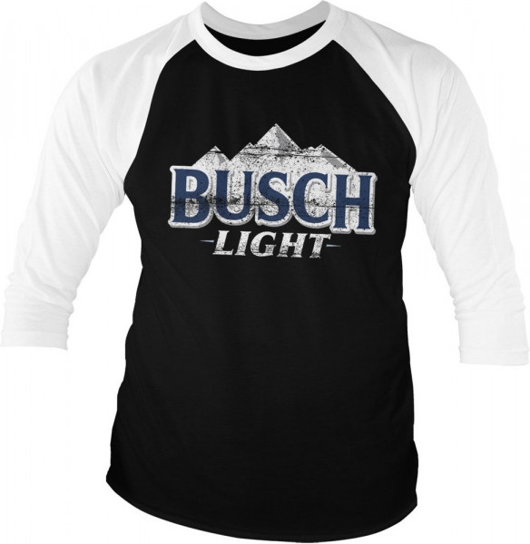 Busch Light Beer Baseball 3/4 Sleeve Tee T-Shirt White-Black