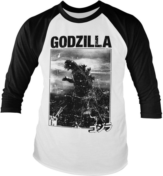 Godzilla Vintage Baseball Long Sleeve Tee Longsleeves White/Black