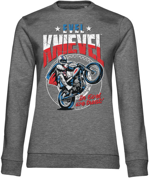 Evel Knievel Wheelie Girly Sweatshirt Damen Medium-Heather-Grey
