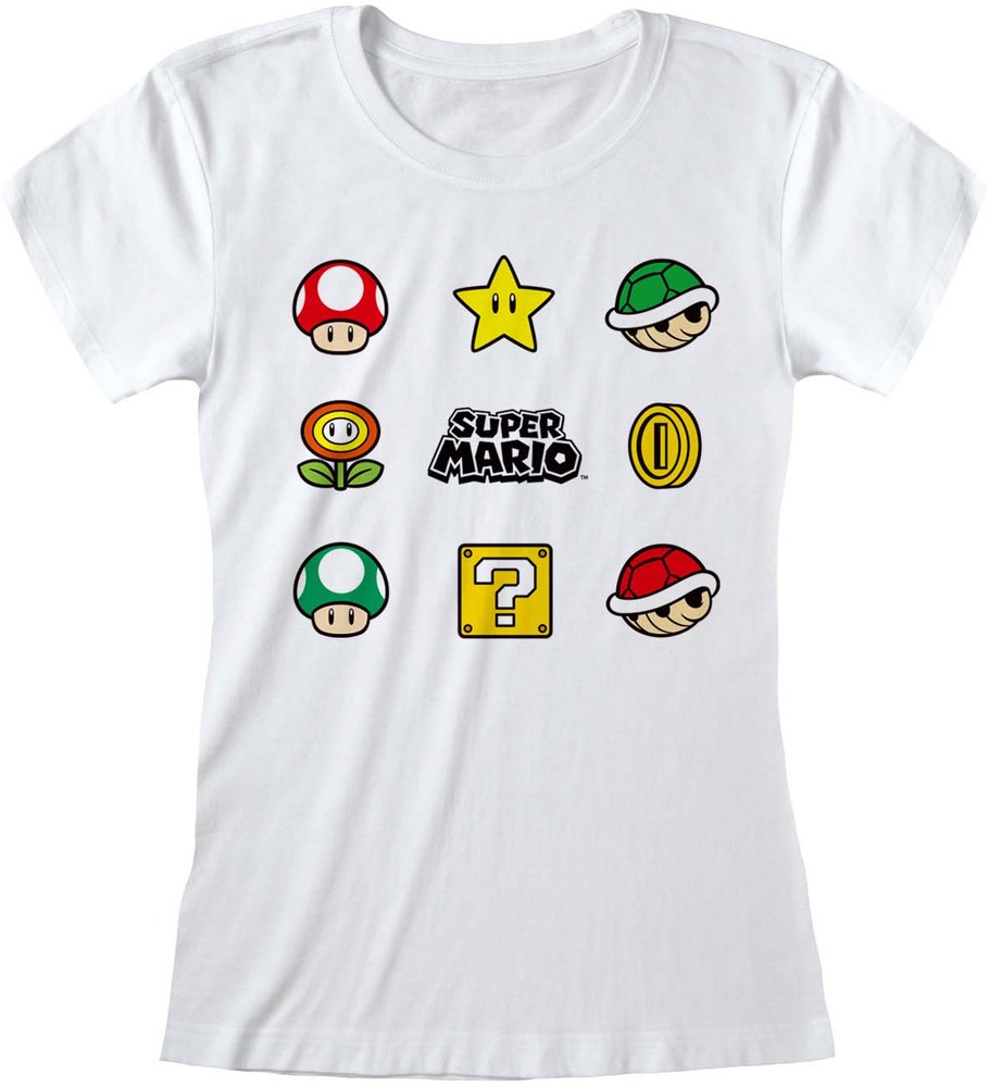 Nintendo Super Mario Items (Fitted) Damen Shirt White Female Shirts