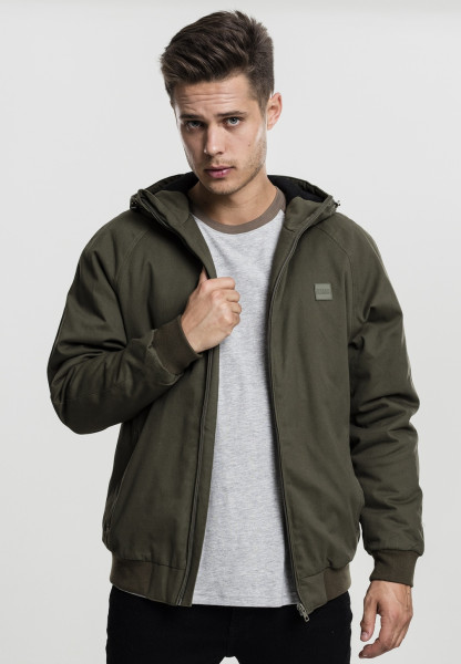 Urban Classics Winter Jacket Hooded Cotton Zip Jacket Darkolive