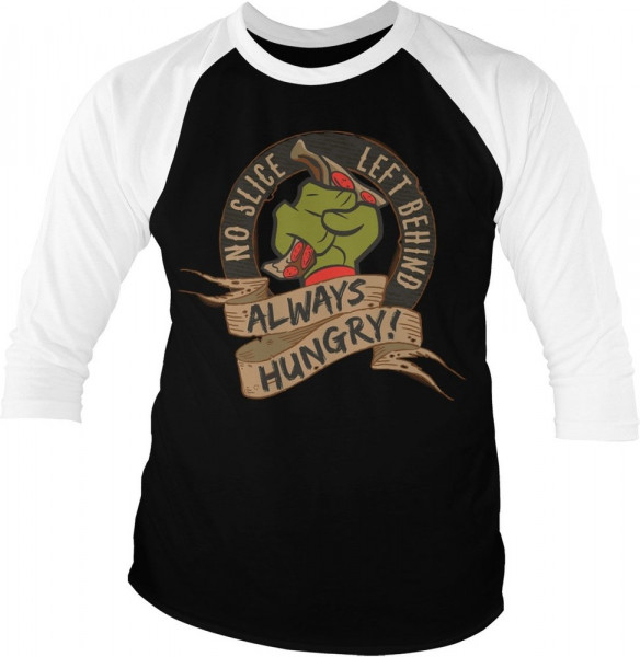 Teenage Mutant Ninja Turtles TMNT No Slice Left Behind Baseball 3/4 Sleeve Tee T-Shirt White-Black