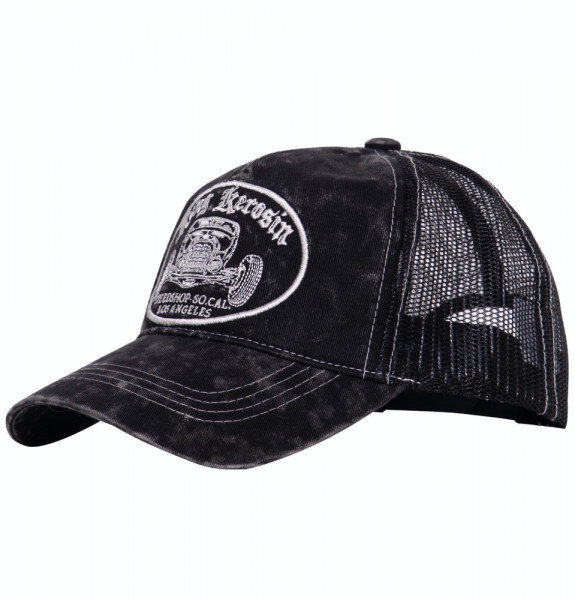King Kerosin Trucker Cap mit Stickerei in der Front und Enzymwash 280178 Schwarz