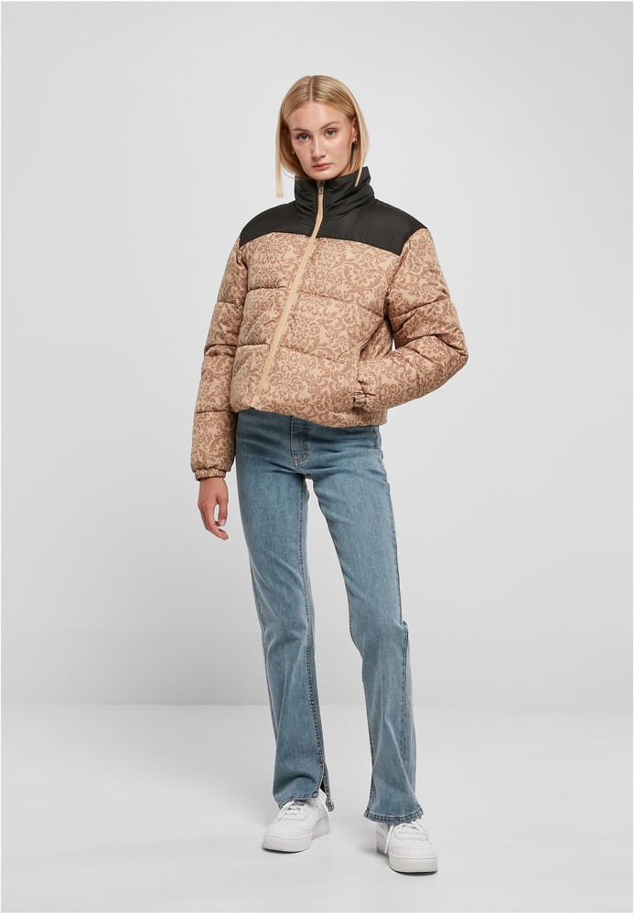 Urban Classics Damen Pufferjacke Im Retro-Print – Bunt, Warm Mit Verstecktem Reißverschluss & Taschen