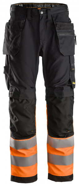 Snickers AllroundWork Hi-Vis Arbeitshose m. Holstertaschen, Kl. 1, EN 14404, 10471, 20471 Schwarz-HV-Orange