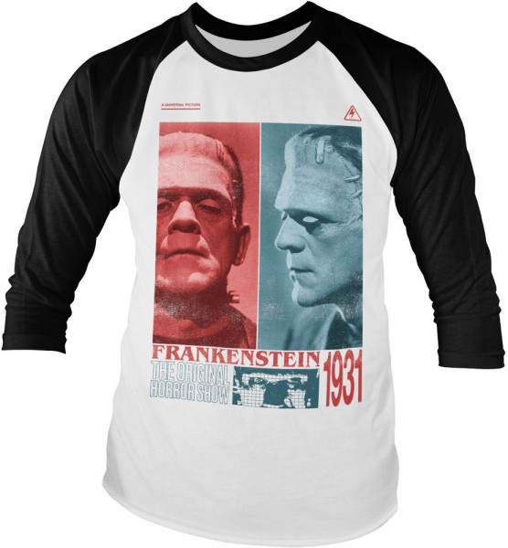 Universal Monsters Frankenstein Horror Show Baseball Long Sleeve Tee Longsleeve White-Black