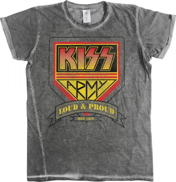 Kiss Army Loud & Proud Distressed Logo Urban T-Shirt Grey