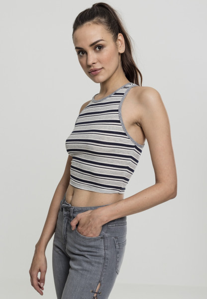 Urban Classics Female Shirt Ladies Rib Stripe Cropped Top Navy/White/Grey