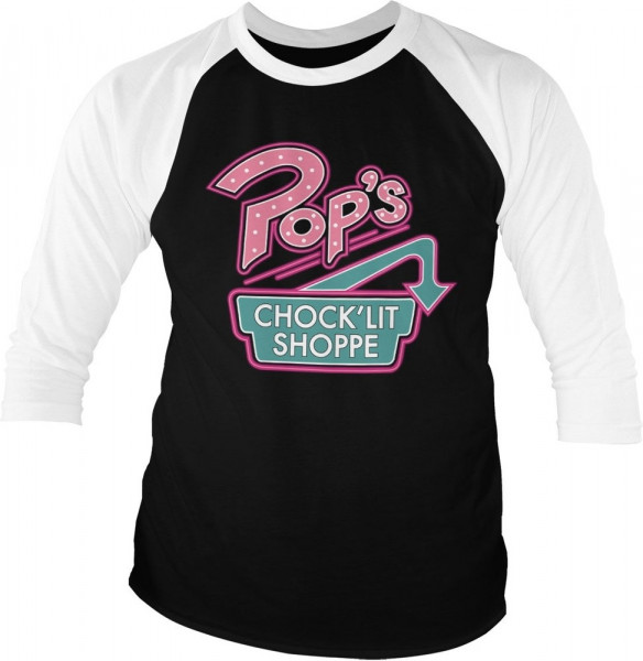 Riverdale Pop's Chock'Lit Shoppe Baseball 3/4 Sleeve Tee T-Shirt White-Black