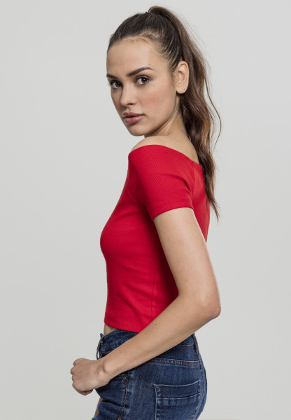Urban Classics Female Shirt Ladies Off Shoulder Rib Tee Fire Red