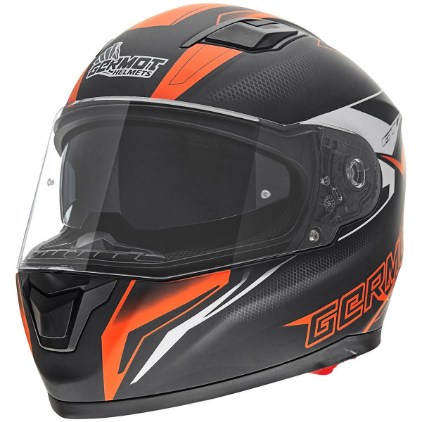 Germot Motorrad Helm GM 330 Integralhelm mit integriertem Sonnenvisier matt Black/Orange
