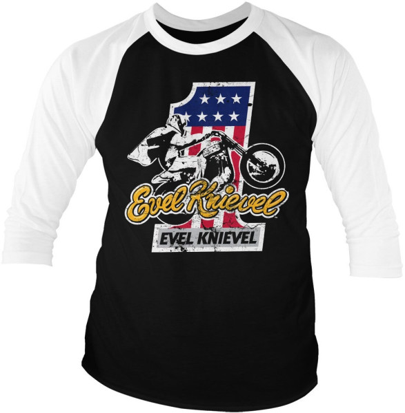 Evel Knievel No. 1 Baseball 3/4 Sleeve Tee Longsleeve White-Black