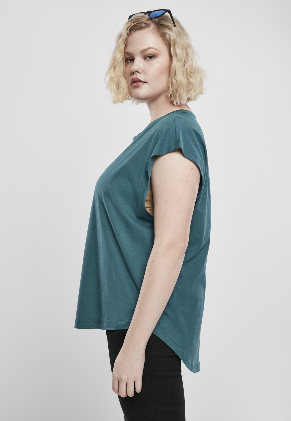 Urban Classics Damen Shirt Ladies Basic Shaped Tee Teal - Damen