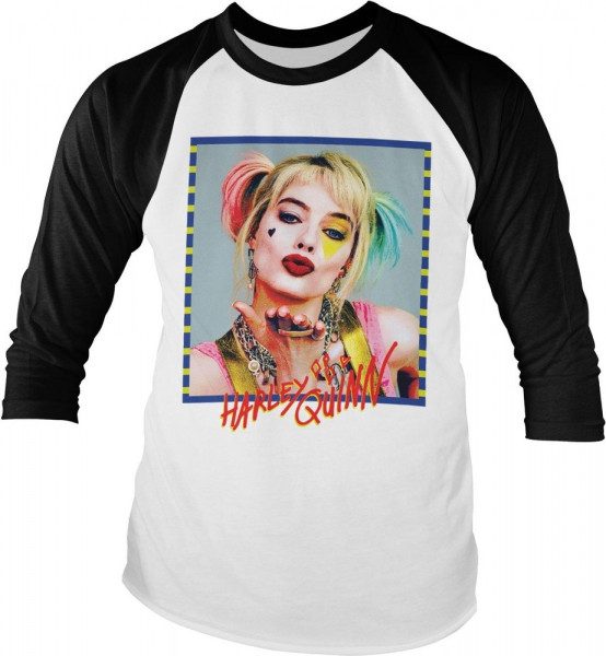 Birds of Prey Harley Quinn Kiss Baseball Longsleeve White-Black