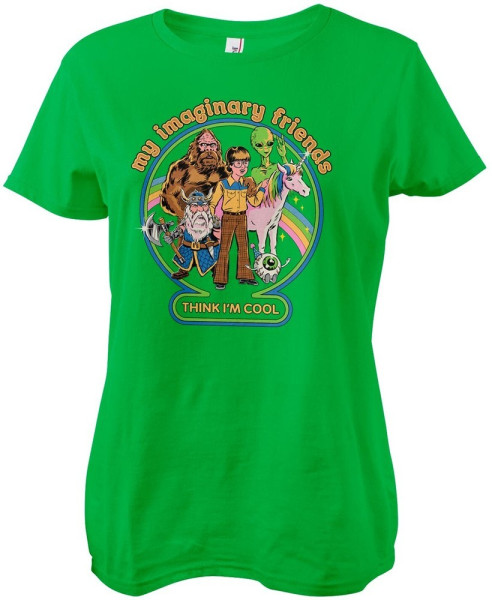 Steven Rhodes My Imaginary Friends Think I'M Cool Girly Tee Damen T-Shirt Green