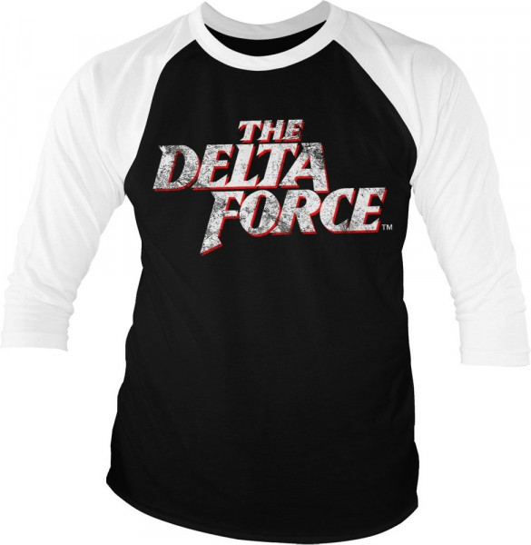 The Delta Force Washed Logo Baseball 3/4 Sleeve Tee T-Shirt White-Black