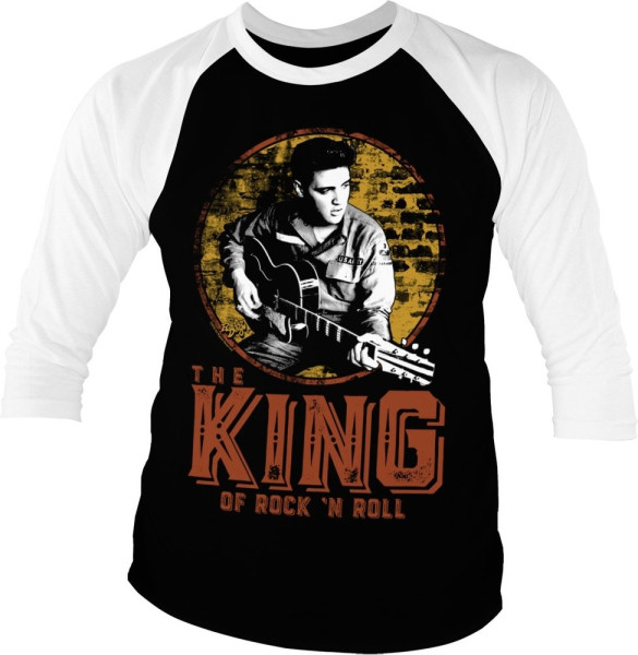 Elvis Presley The King Of Rock 'n Roll Baseball 3/4 Sleeve Tee T-Shirt White-Black