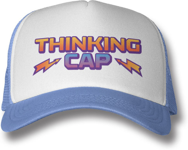 Stranger Things Thinking Cap Premium Trucker Cap White-Skyblue