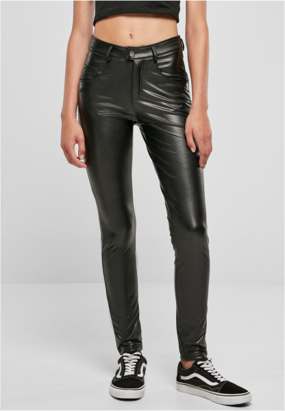 Urban Classics Damen Hose Ladies Mid Waist Synthetic Leather Pants