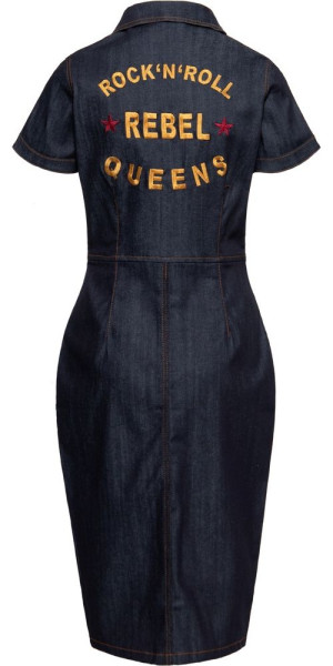 Queen Kerosin Damen Retro Denim Worker Kleid "Rockn Roll Rebel Queens" QKU46029