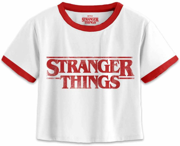 Stranger Things - Distressed Logo Damen Shirt Black Acid Wash