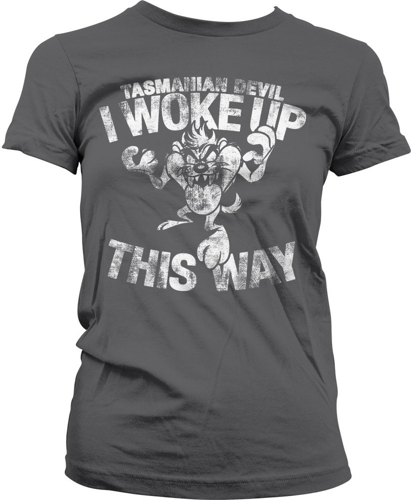 Looney Tunes Tasmanian Devil I Woke Up This Way Girly Tee Damen T-Shirt Dark-Grau - Damen