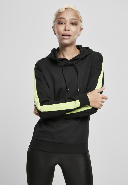 Urban Classics Women Hoodie Ladies Neon Shoulder Stripe Hoody Black/Electriclime