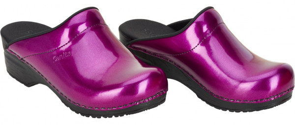 Sanita Damen Offener Clog Original-Metallic Patent Open Purple