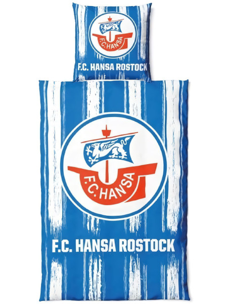 Hansa Rostock Bettwäsche Streifen Fussball Blau-135x200 + 80x80cm