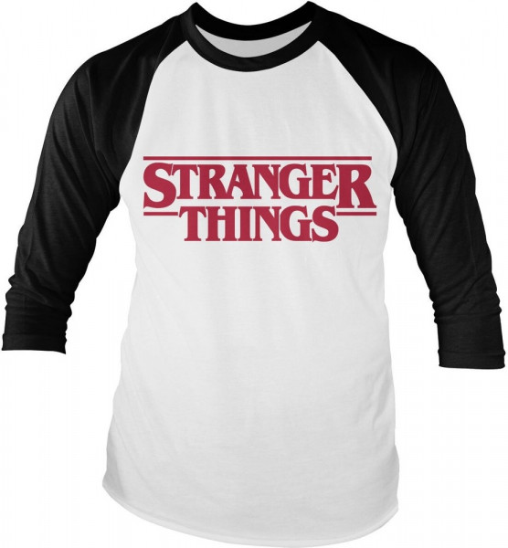 Stranger Things Logo Baseball Longsleeve Tee White-Black