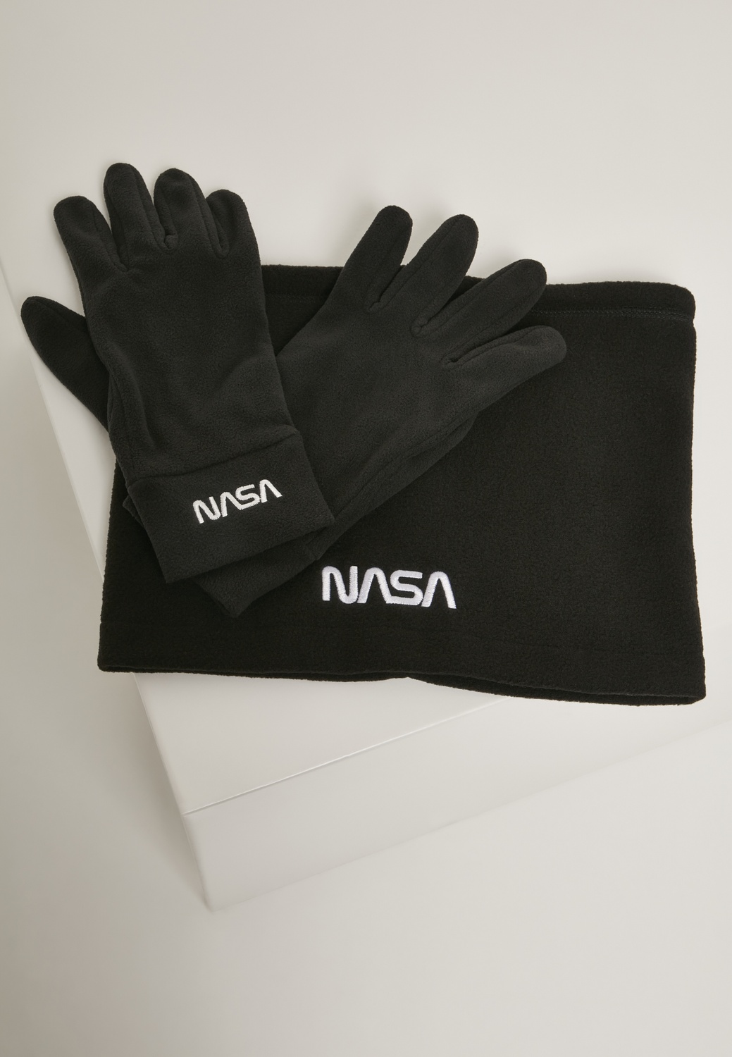 Mister Tee Schal Handschuhe NASA Fleece Set Schwarz - Herren / Unisex