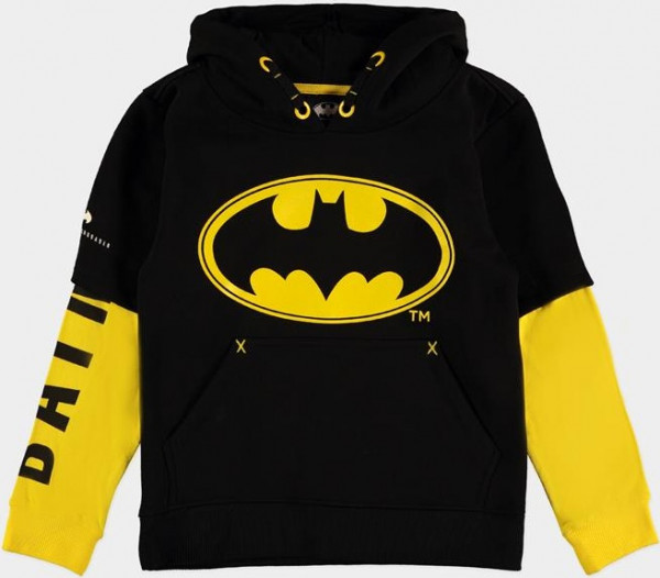 Warner - Batman Logo - Double Sleeve Hoodie - Boys Black