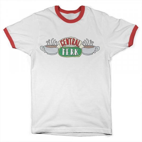 Friends Central Perk Ringer Tee T-Shirt White-Red