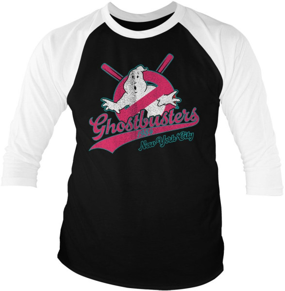 Ghostbusters New York City Baseball 3/4 Sleeve Tee Longsleeve White-Black