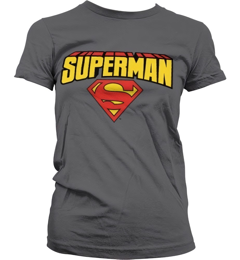 Superman Blockletter Logo Girly T-Shirt Damen Dark-Grau - Damen