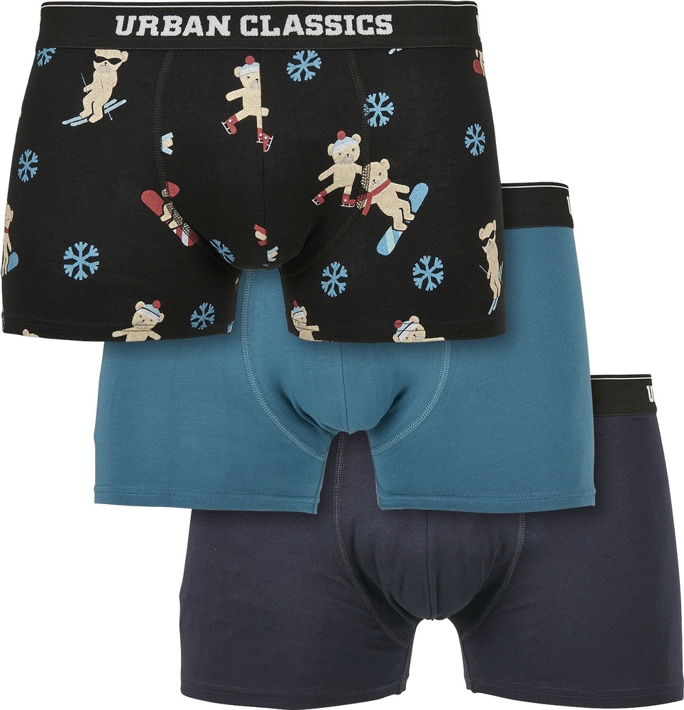 Urban Classics Unterhose Organic X-Mas Boxer Shorts 3-Pack Teddy Aop+Jasper+Blau - Herren / Unisex