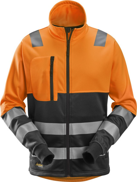 Snickers Warnschutzjacke AllroundWork High-Vis Arbeitsjacke mit Reißverschluss, Kl. 2 High-Vis Orange/Schwarz