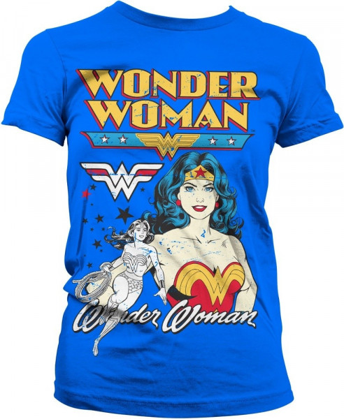 Posing Wonder Woman Girly Tee Damen T-Shirt Blue