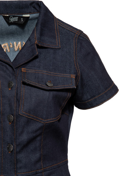Queen Kerosin Damen Retro Denim Worker Kleid "Rockn Roll Rebel Queens" QKU46029