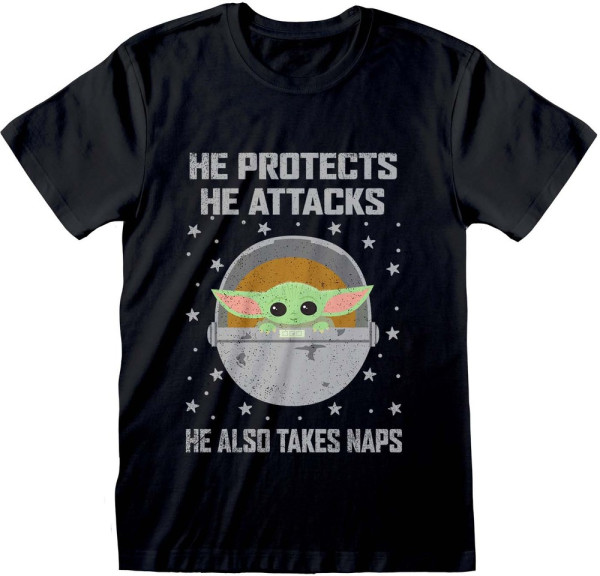 Star Wars Mandalorian - Protects And Attacks T-Shirt Black
